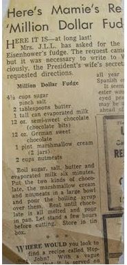 Mamie Eisenhower Fudge newspaper clipping